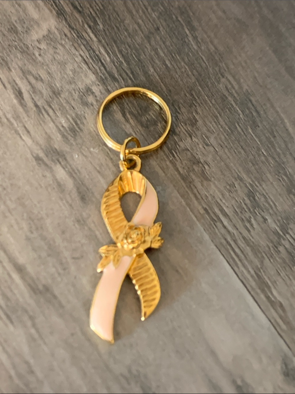 Gold Pink Ribbon Keychain - Awareness Charm
